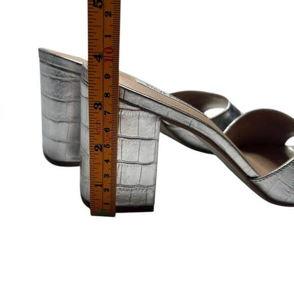 Steve Madden Silver Alaya Heeled Metallic Mules Size 9.5 CrocEmbossed Leather - Picture 9 of 9